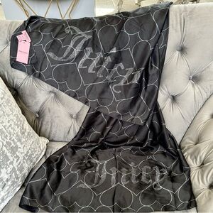 Juicy Couture Black Heart Shape Downtown Scarf with Juicy Rhinestone Logo 35x70